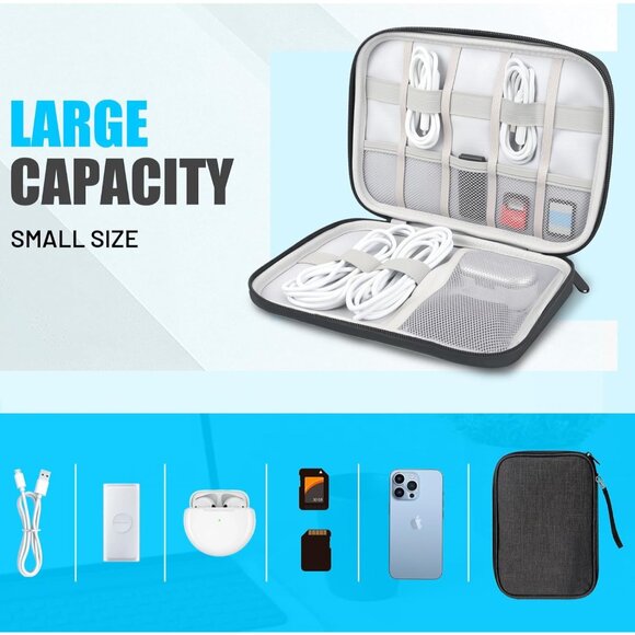 Travel Cable Organizer Bag, Electronics Organizer Tech Pouch with Double Layers - Picture 6 of 7